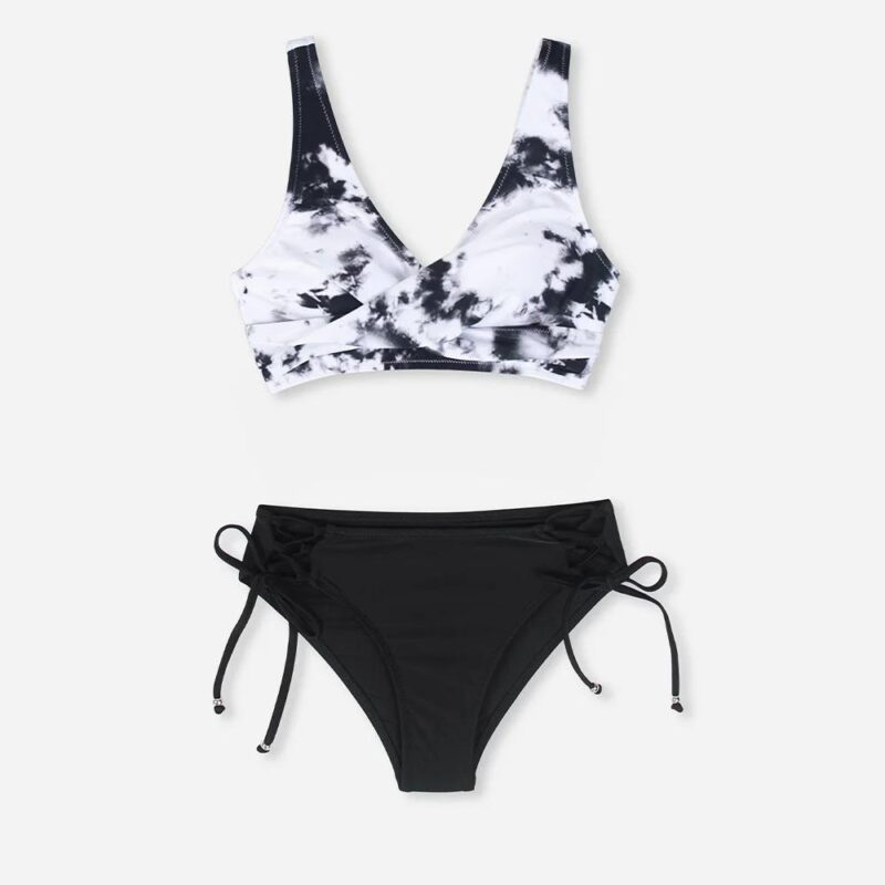 Marble Print V-Neck Lace Up Bikini Set – Sexy Two-Piece Swimwear - Image 4