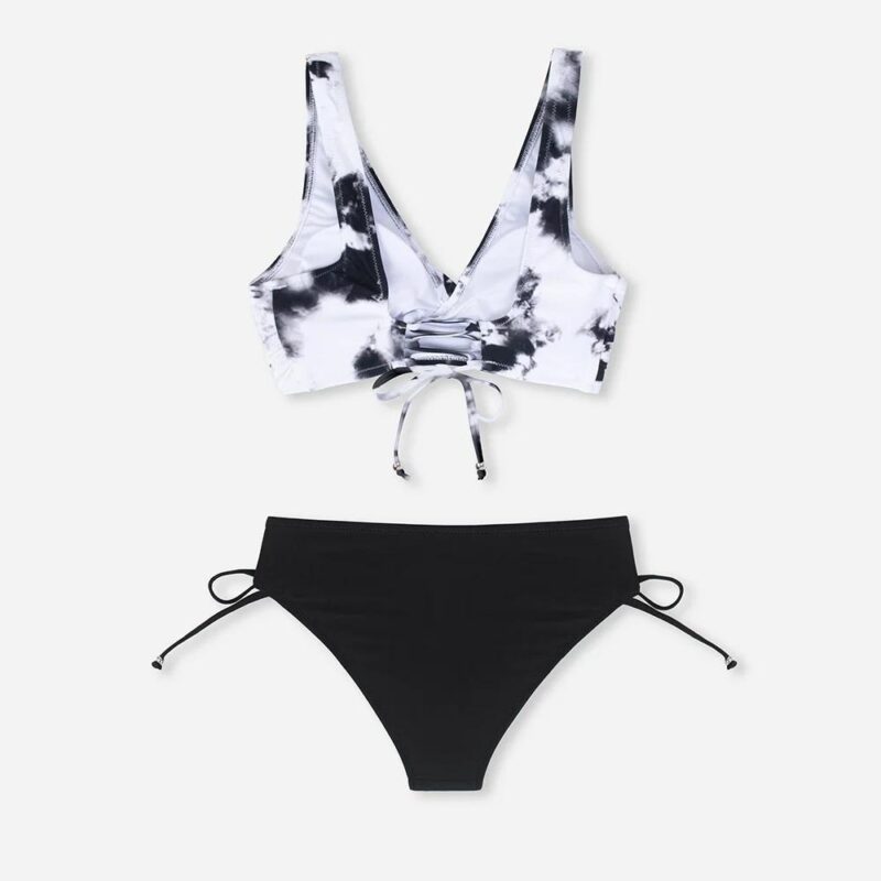 Marble Print V-Neck Lace Up Bikini Set – Sexy Two-Piece Swimwear - Image 5