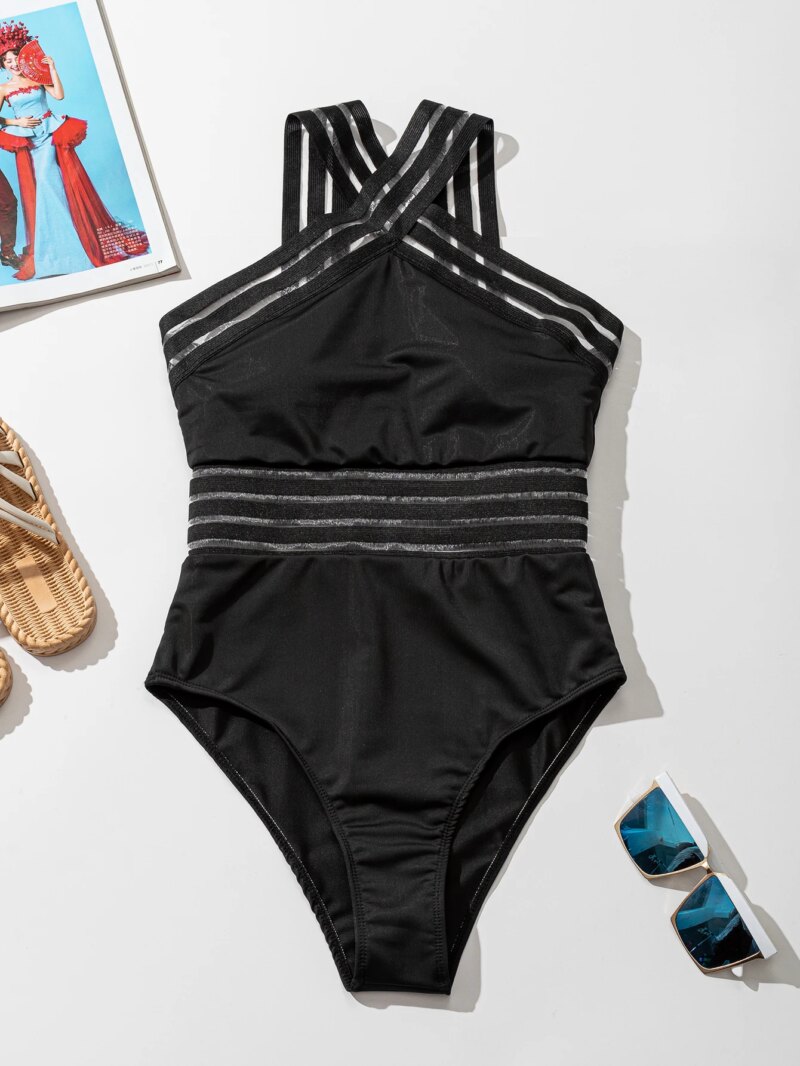 Sexy Mesh One Piece Swimsuit for Women - Halter Monokini Bodysuit - Image 6