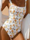 Fruit Print Bandeau One-Piece Swimsuit – Tummy Control Beachwear