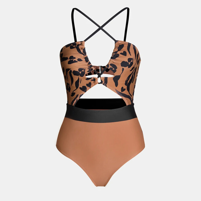 Solid Black Cut Out One-Piece Swimsuit for Women - Image 5