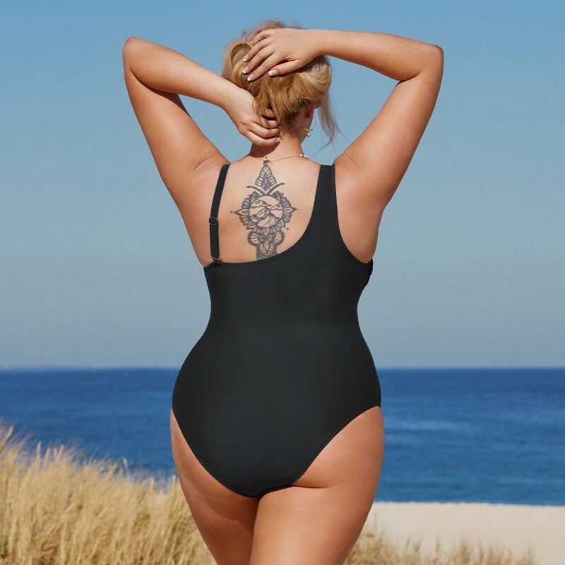 Plus Size One Shoulder Mesh Monokini Swimsuit for Women - Image 3