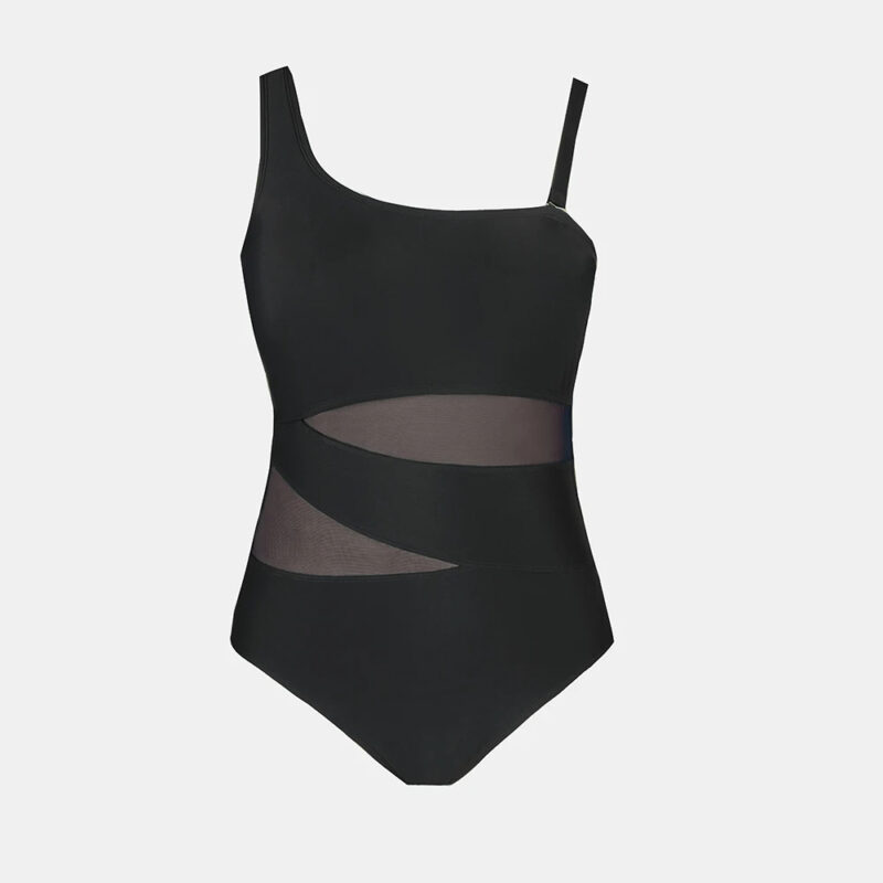 Plus Size One Shoulder Mesh Monokini Swimsuit for Women - Image 4