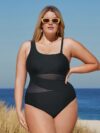 Plus Size One Shoulder Mesh Monokini Swimsuit for Women