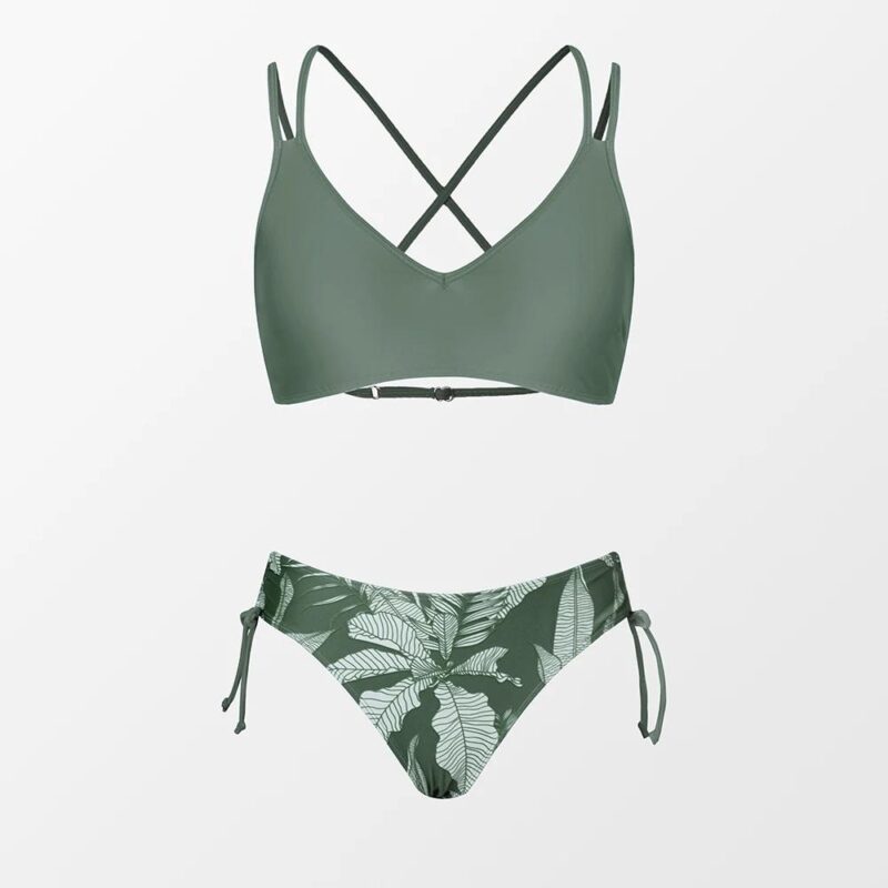 Leaf Print Drawstring Mid Waist Bikini Set - Image 5