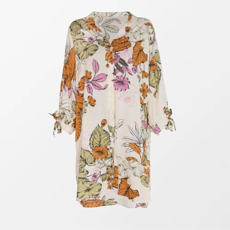 Floral Chiffon Beach Cover Up Shirt Dress - Image 4