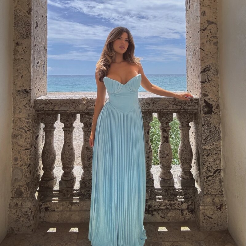 Elegant Strapless Pleated Maxi Dress - Image 2