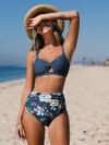 Blue Floral High Waist Bikini Set