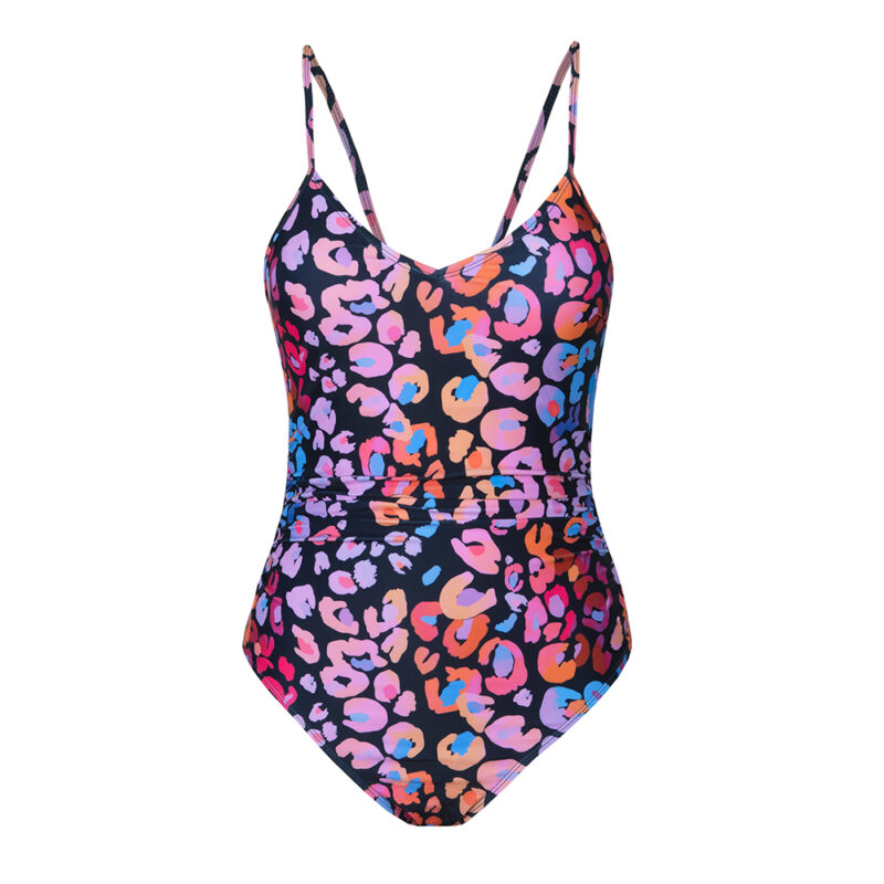 Leopard Print V-Neck One-Piece Swimsuit - Image 4